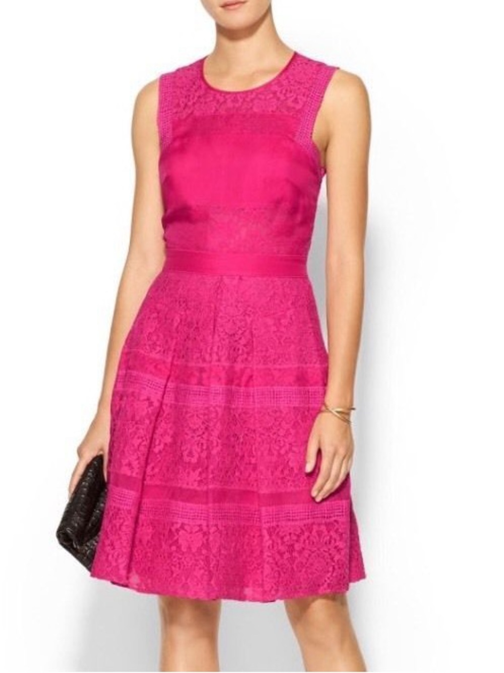 Rebecca Taylor silk lace hot pink sleeveless fit and flare A-line dress size 6